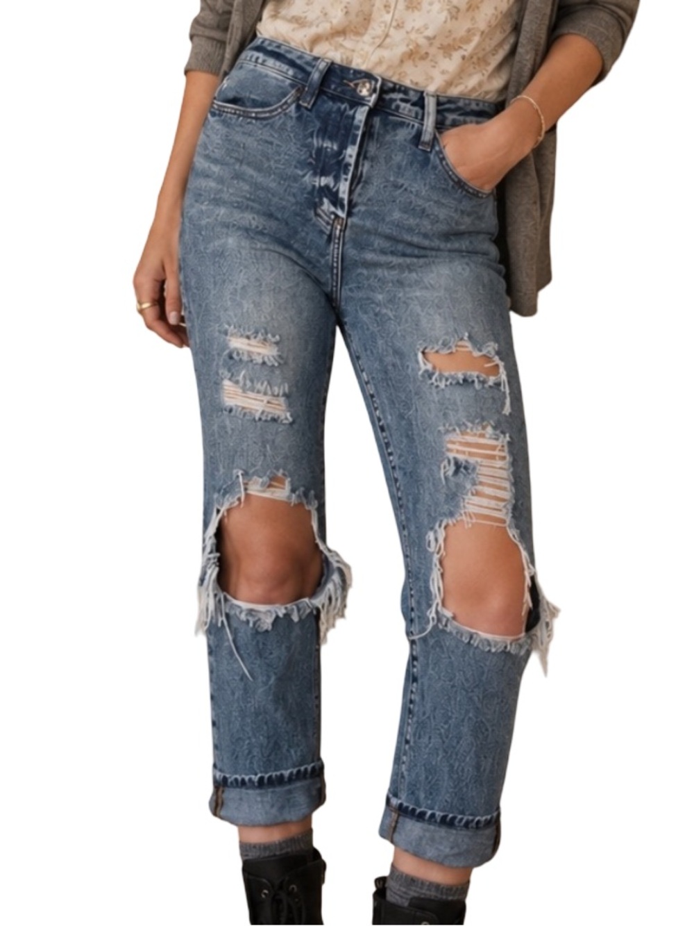 Simple Society Button Fly Light Stone Wash High Waist Distressed Jeans Size 26.